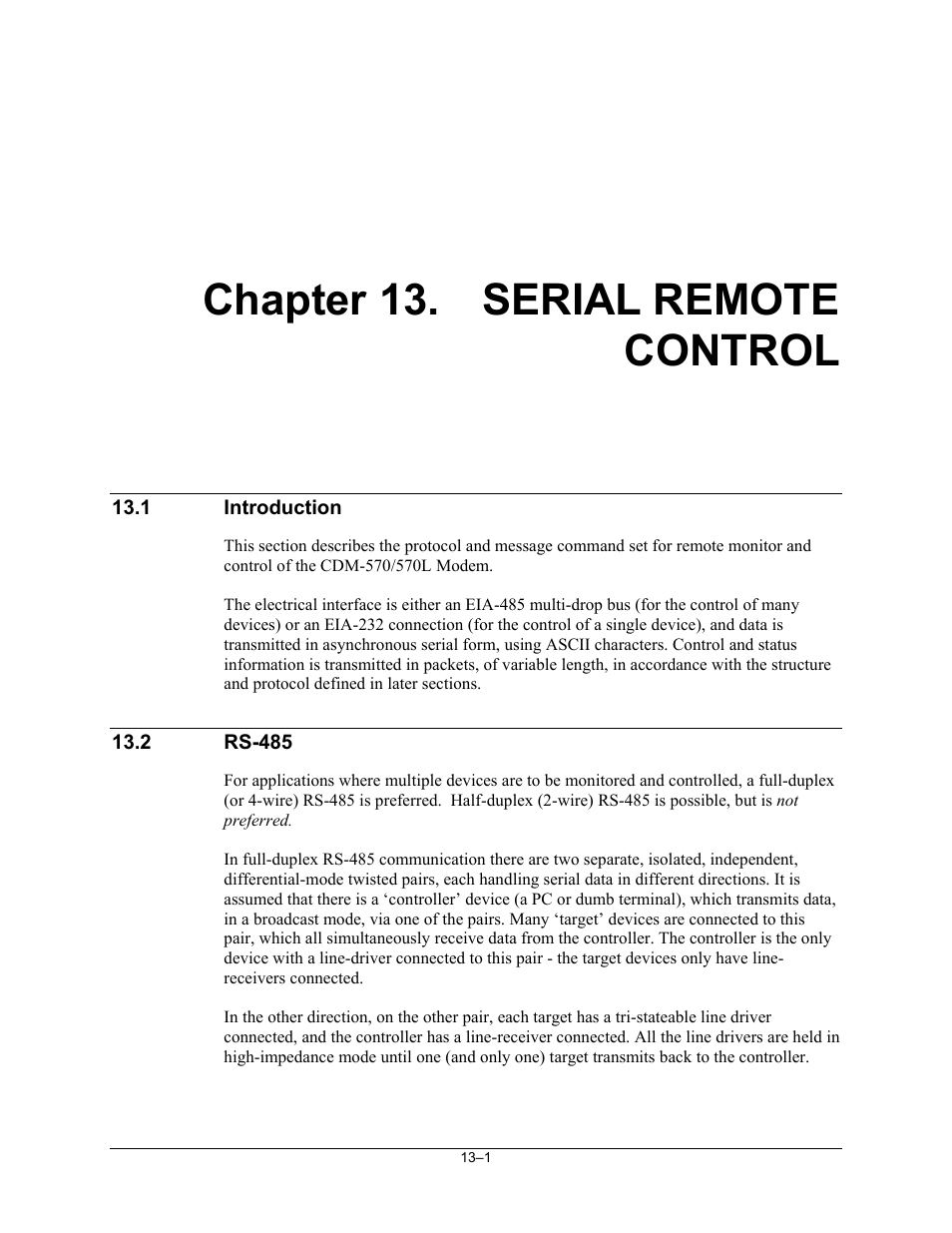 Chapter 13. serial remote control, 1 introduction, 2 rs-485 | Mocomtech CDM-570 User Manual | Page 235 / 452