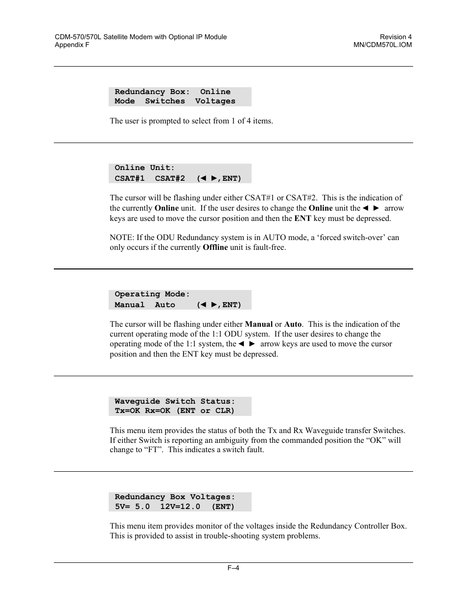 F.3.3.4 (odu,enable,1:1,red box) online, F.3.3.5 (odu,enable,1:1,red box) mode, F.3.3.6 (odu,enable,1:1,red box) switches | F.3.3.7 (odu,enable,1:1,red box) voltages | Mocomtech CDM-570 User Manual | Page 428 / 452