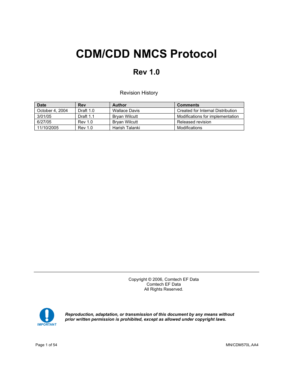 Cdm/cdd nmcs protocol, Rev 1.0 | Mocomtech CDM-570 User Manual | Page 5 / 452