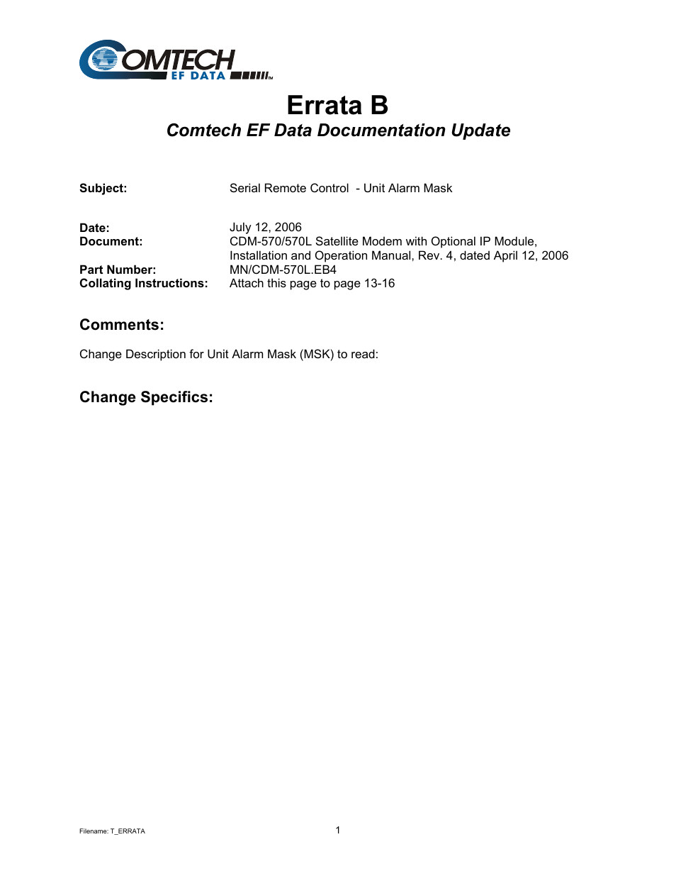 Errata b, Comtech ef data documentation update | Mocomtech CDM-570 User Manual | Page 59 / 452