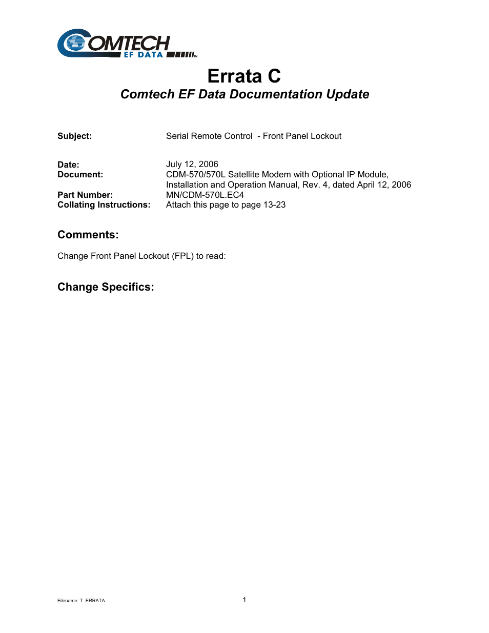 Errata c, Comtech ef data documentation update | Mocomtech CDM-570 User Manual | Page 61 / 452
