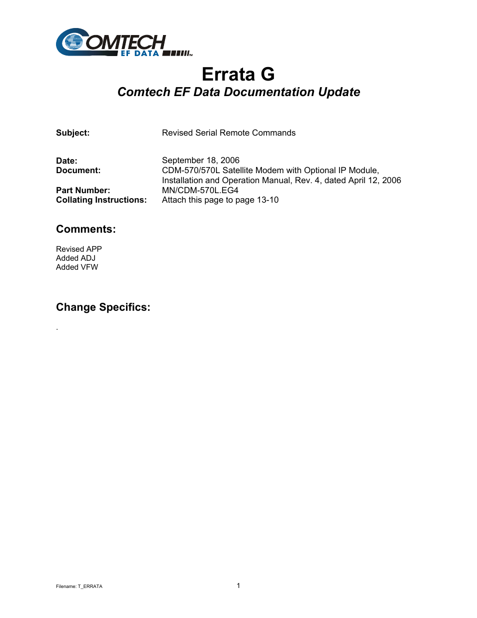 Errata g, Comtech ef data documentation update | Mocomtech CDM-570 User Manual | Page 69 / 452