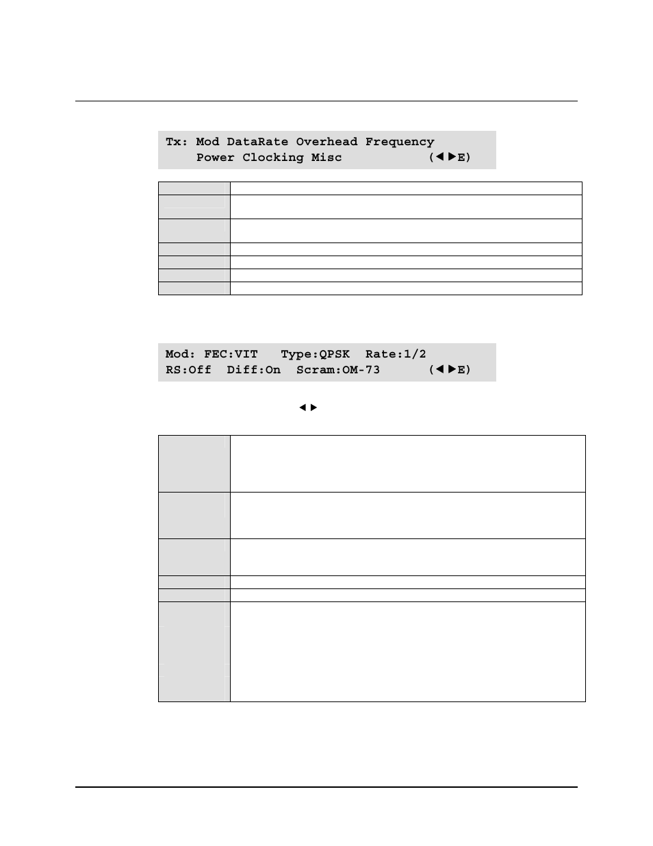 1 select: config: transmit, Select: config: transmit: mod | Mocomtech SLM-5650 User Manual | Page 78 / 188