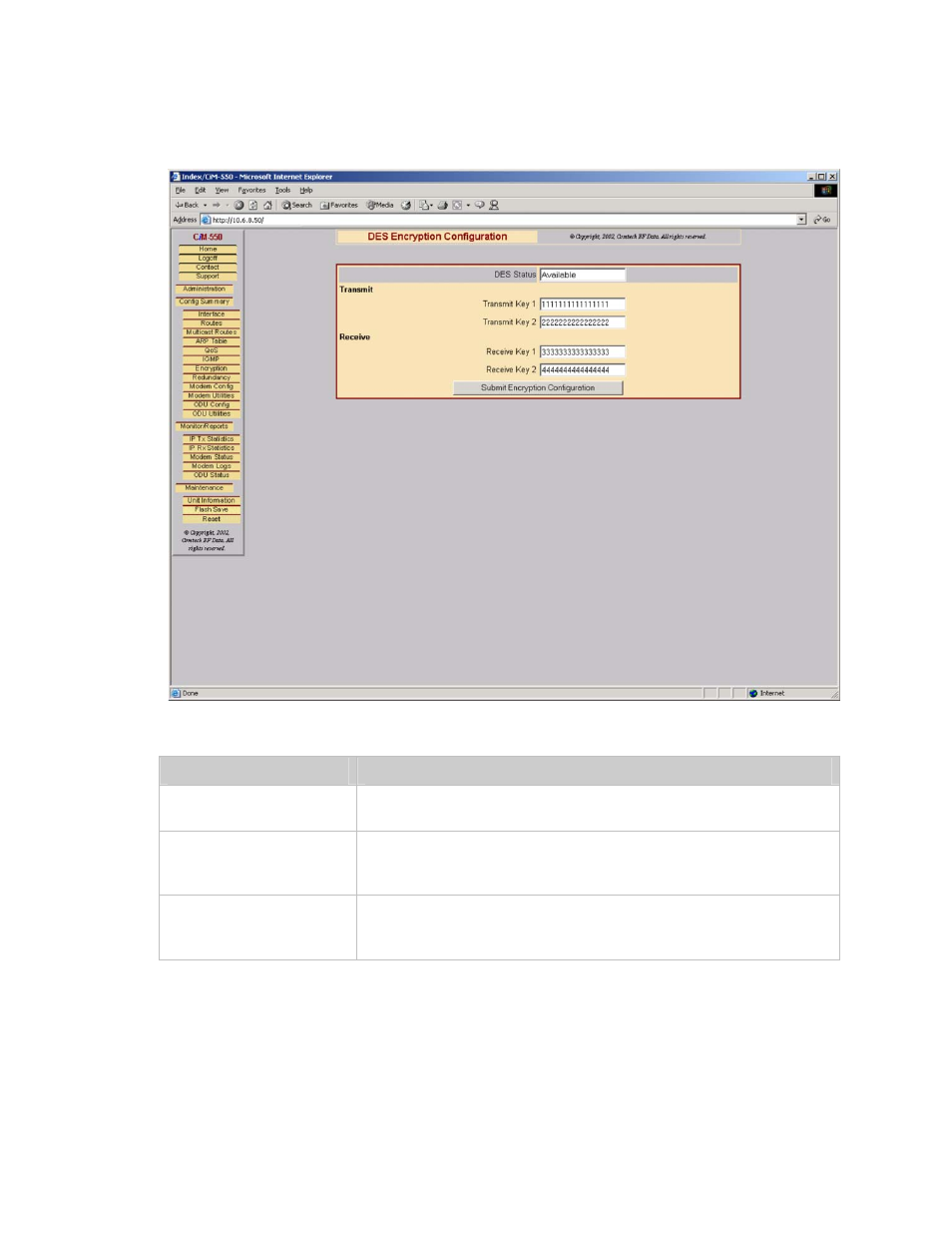 Table 12-9. des encryption fields, 7 des e | Mocomtech CIM-550 User Manual | Page 219 / 460