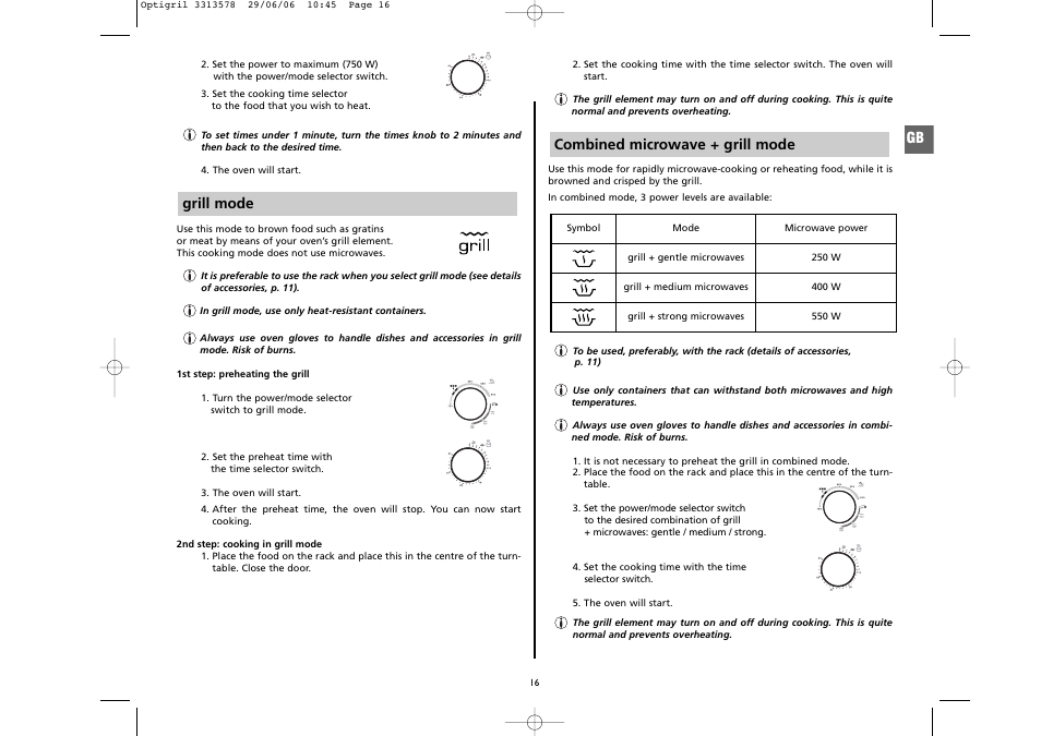 Grill mode, Combined microwave + grill mode | Moulinex 5141 User Manual | Page 7 / 10