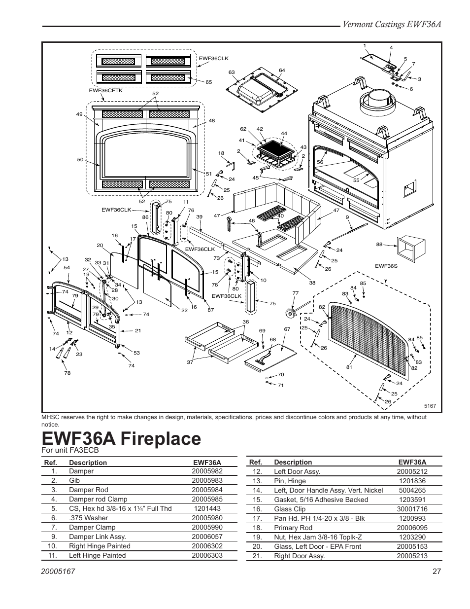 Ewf36a fireplace, Vermont castings ewf36a | MHP EWF36A User Manual | Page 27 / 32