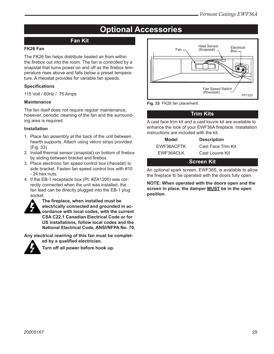 Optional accessories | MHP EWF36A User Manual | Page 29 / 32