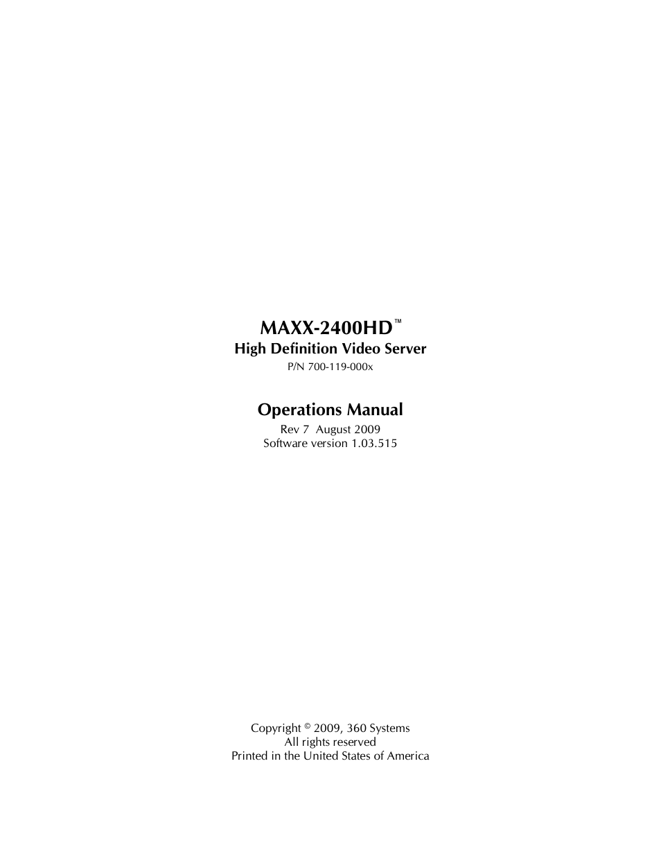 Maxxsonics High Definition Video Server MAXX-2400HD User Manual | 139 pages
