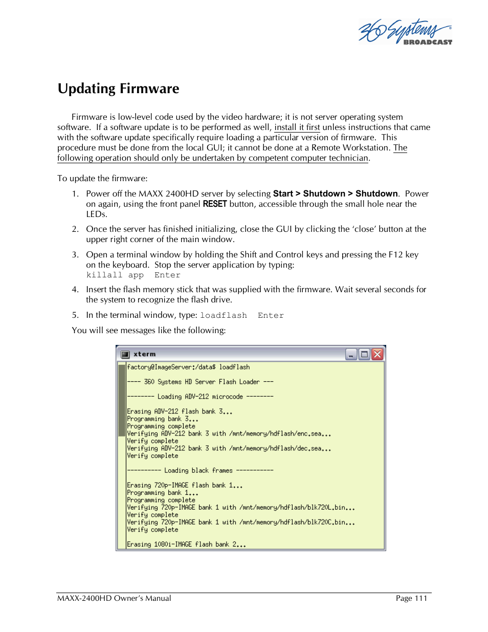 Updating firmware | Maxxsonics High Definition Video Server MAXX-2400HD User Manual | Page 111 / 139