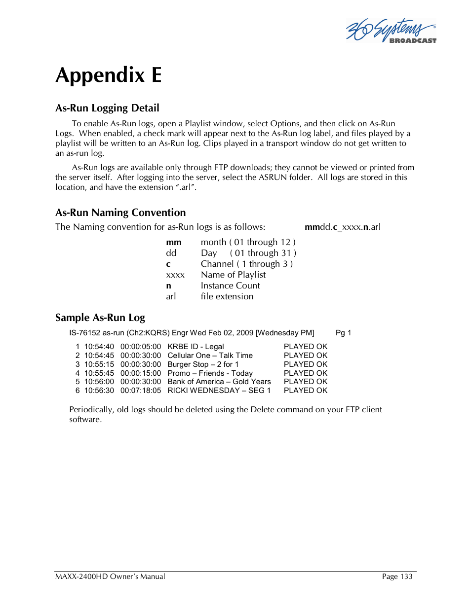 Appendix e | Maxxsonics High Definition Video Server MAXX-2400HD User Manual | Page 133 / 139