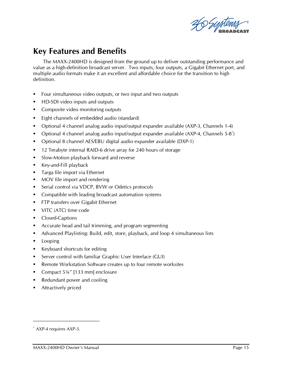 Key features and benefits | Maxxsonics High Definition Video Server MAXX-2400HD User Manual | Page 15 / 139