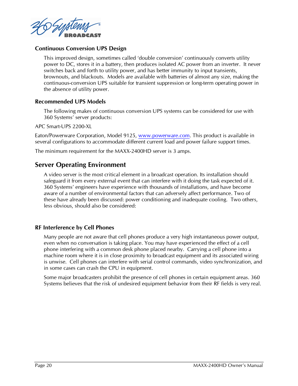 Server operating environment | Maxxsonics High Definition Video Server MAXX-2400HD User Manual | Page 20 / 139