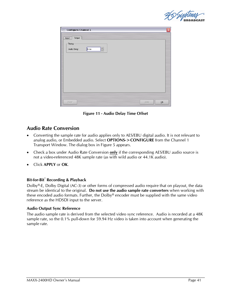 Audio rate conversion | Maxxsonics High Definition Video Server MAXX-2400HD User Manual | Page 41 / 139