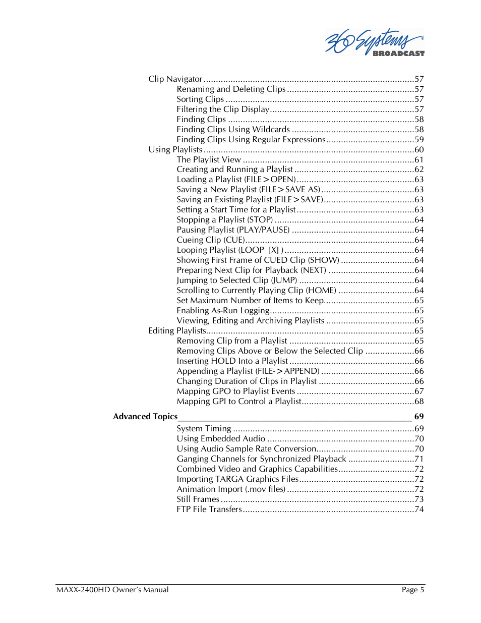 Maxxsonics High Definition Video Server MAXX-2400HD User Manual | Page 5 / 139