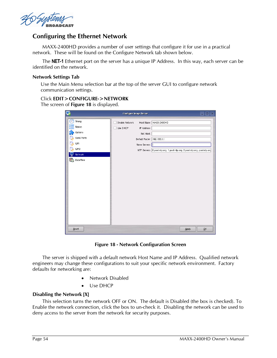 Configuring the ethernet network | Maxxsonics High Definition Video Server MAXX-2400HD User Manual | Page 54 / 139