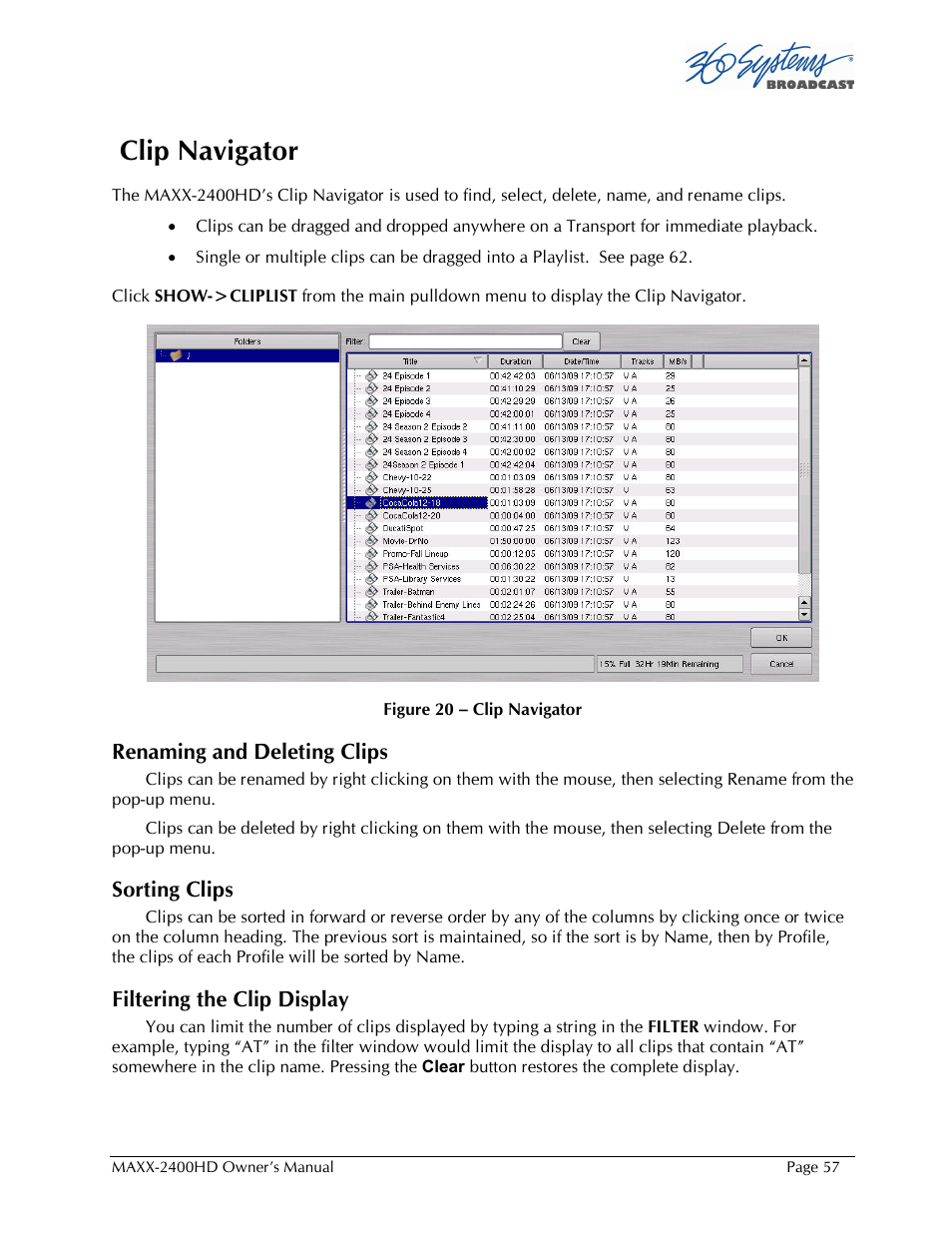 Clip navigator | Maxxsonics High Definition Video Server MAXX-2400HD User Manual | Page 57 / 139