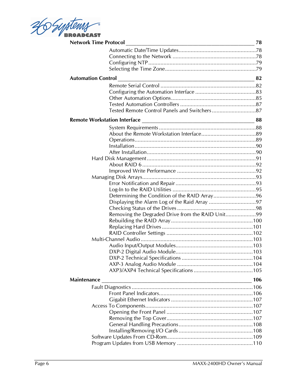 Maxxsonics High Definition Video Server MAXX-2400HD User Manual | Page 6 / 139