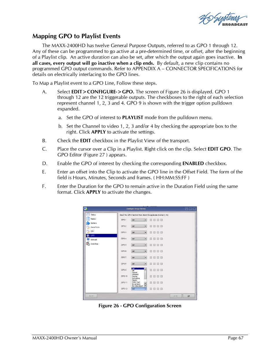 Mapping gpo to playlist events | Maxxsonics High Definition Video Server MAXX-2400HD User Manual | Page 67 / 139