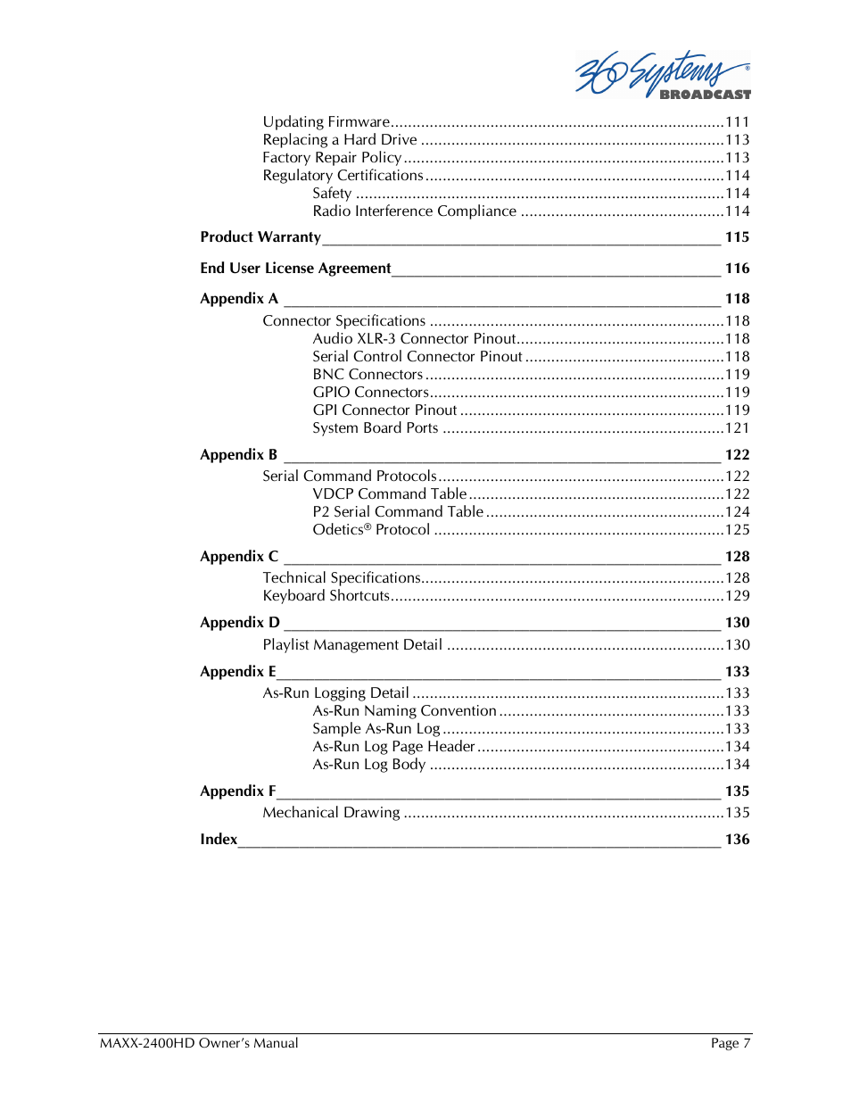 Maxxsonics High Definition Video Server MAXX-2400HD User Manual | Page 7 / 139