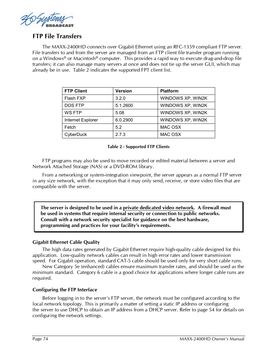 Ftp file transfers | Maxxsonics High Definition Video Server MAXX-2400HD User Manual | Page 74 / 139