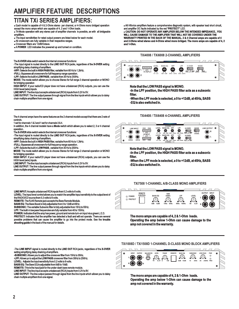 Amplifier feature descriptions, Titan txi series amplifiers | Maxxsonics Hifonics TXi4408 User Manual | Page 4 / 15