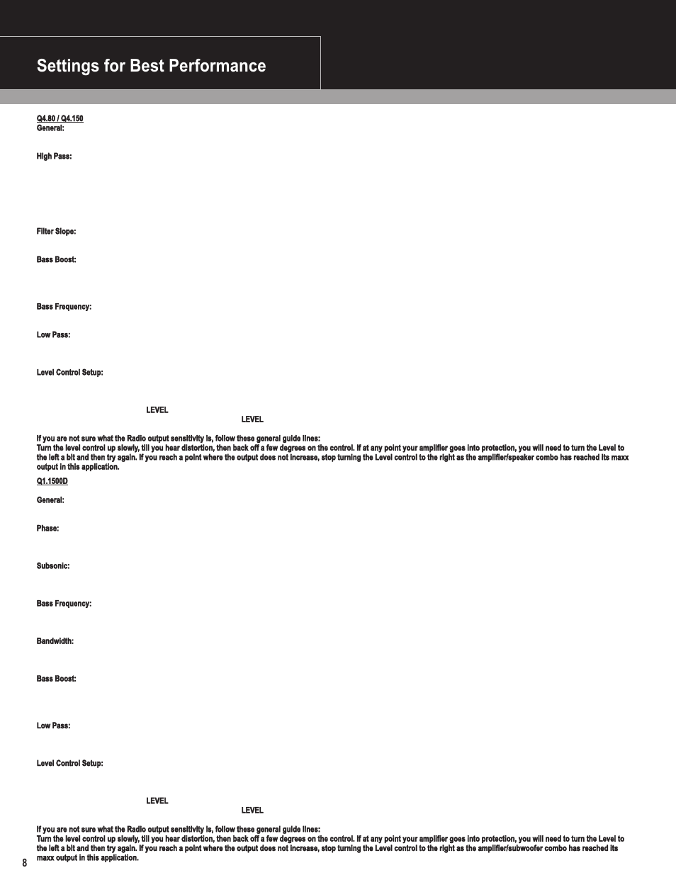 Settings for best performance | MB QUART Q1.1500D User Manual | Page 9 / 13