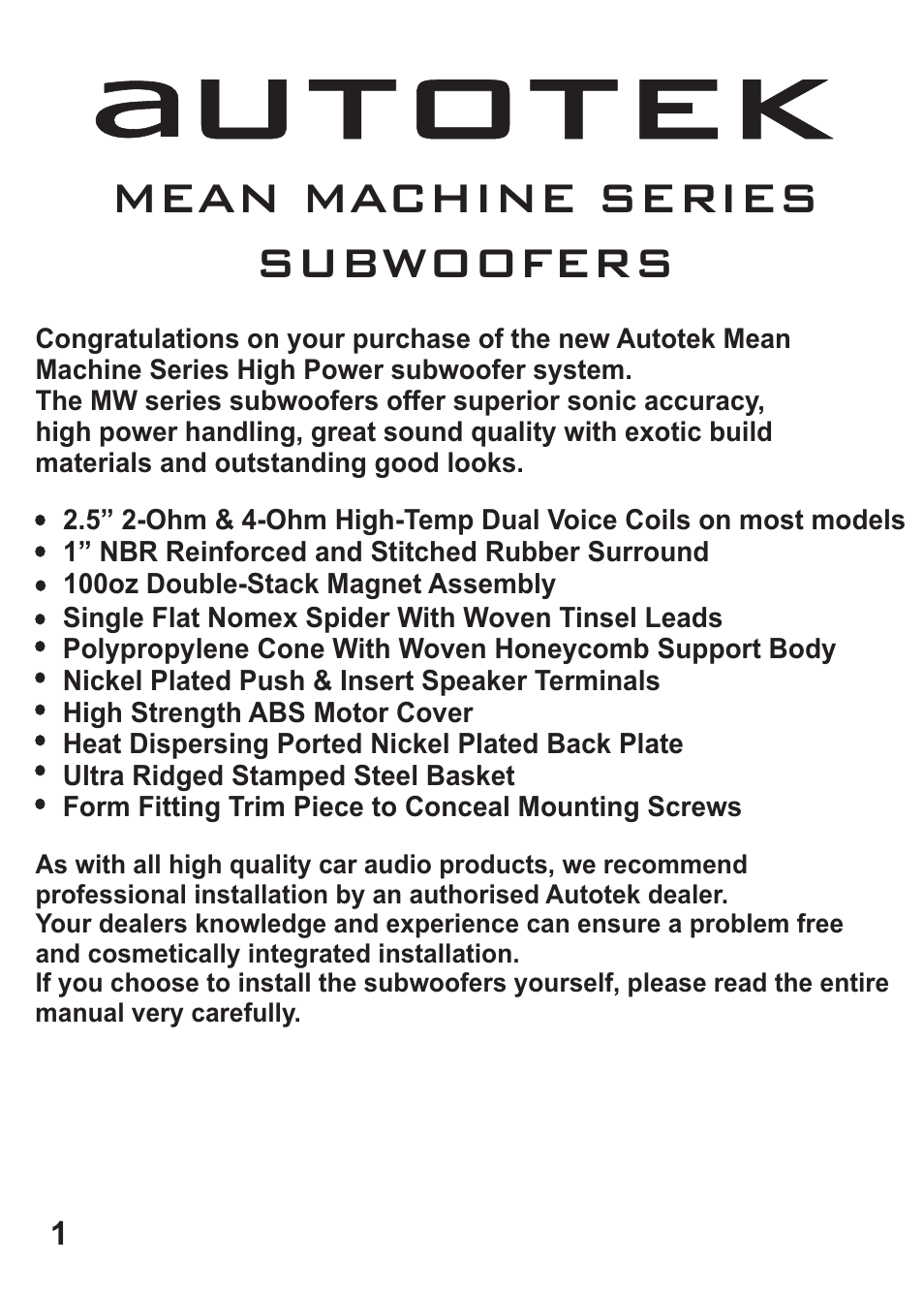 Utotek | Maxxsonics MW10D4 User Manual | Page 2 / 11