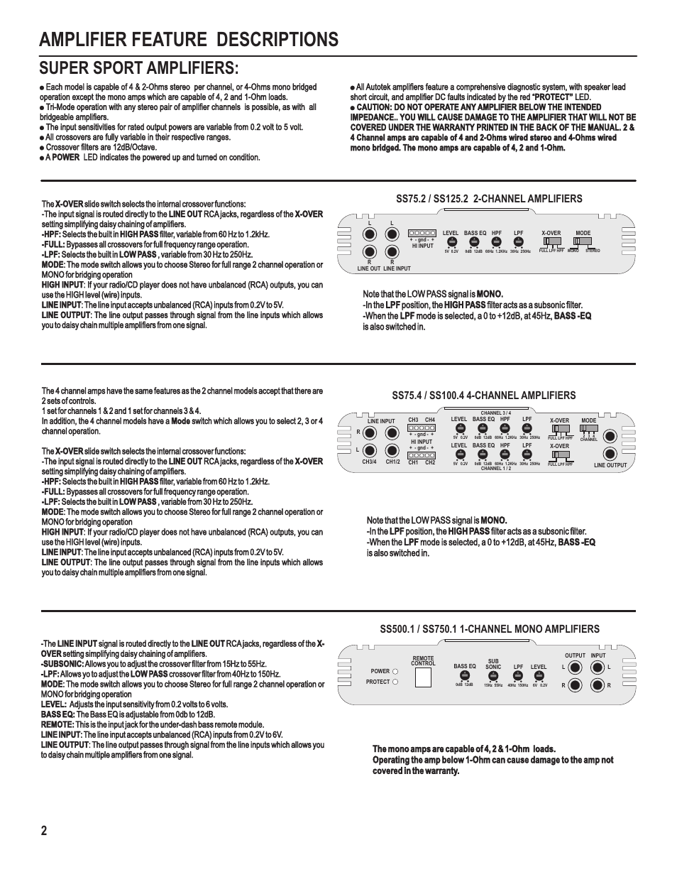Amplifier feature descriptions, Super sport amplifiers | Maxxsonics SS750.1 User Manual | Page 4 / 17