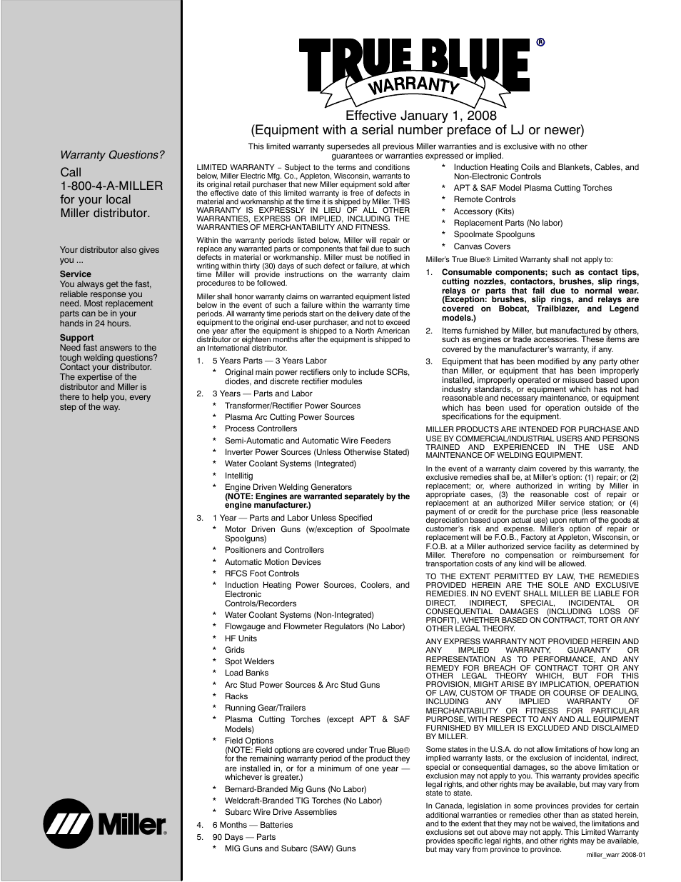 Warranty questions | Miller Electric INVISION 456P User Manual | Page 43 / 44