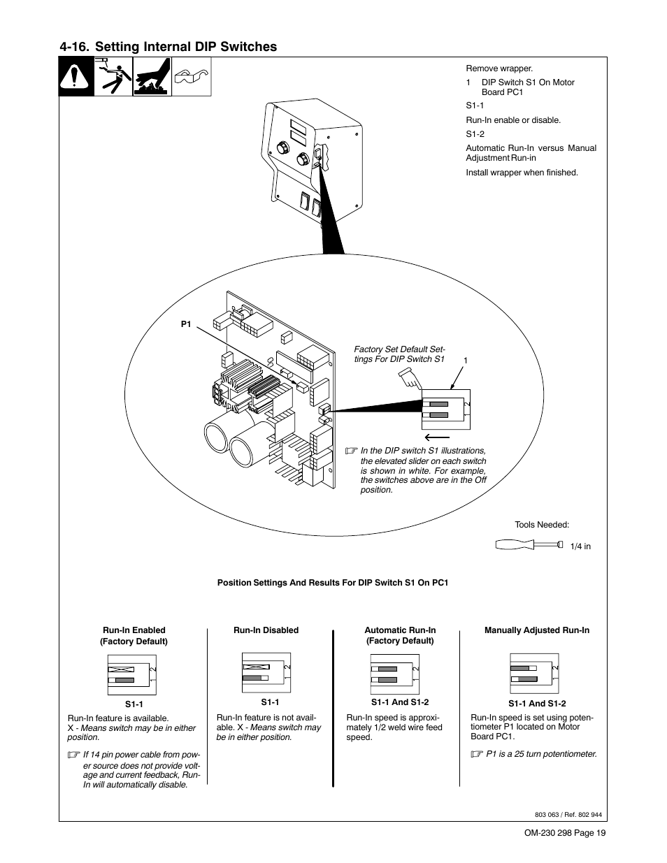 16. setting internal dip switches | Miller Electric SS-75S12 User Manual | Page 23 / 44