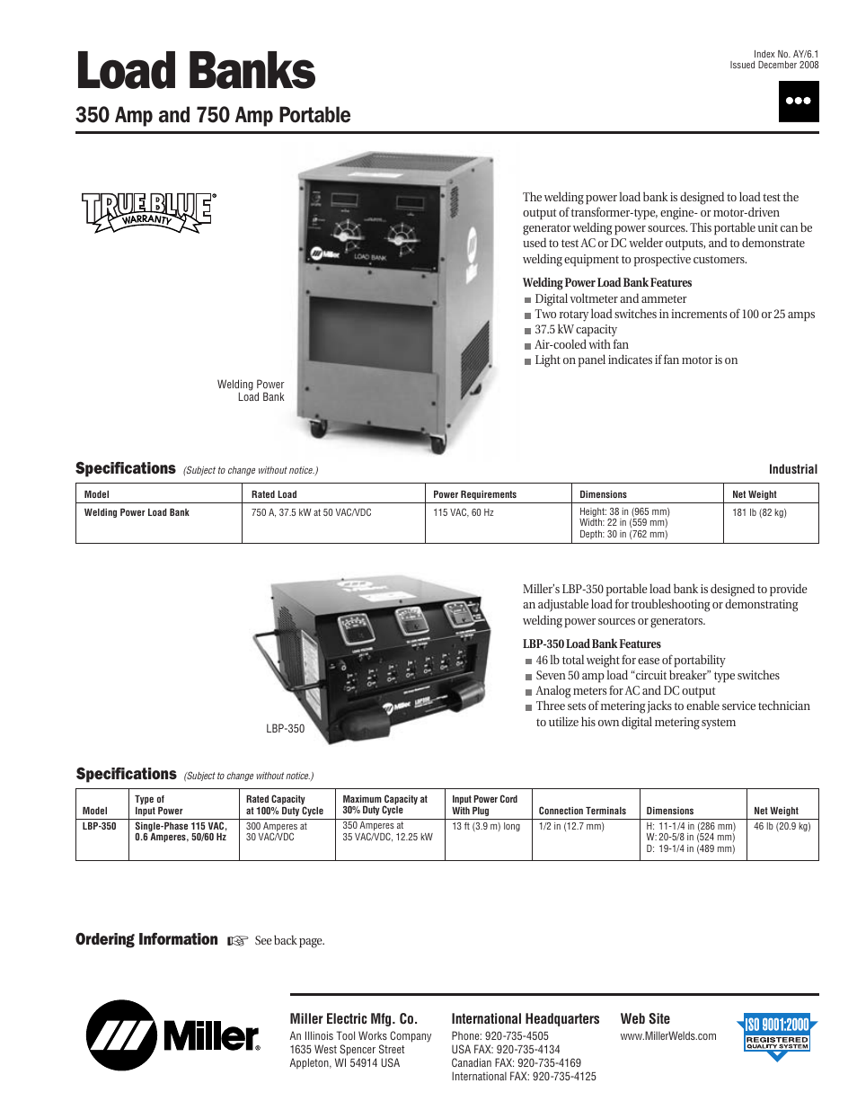 Miller Electric Load Bank LBP-350 User Manual | 2 pages