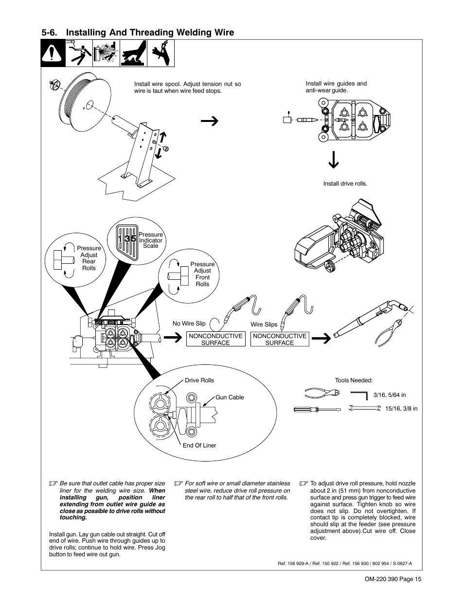 6. installing and threading welding wire | Miller Electric OM-220 390F User Manual | Page 19 / 48