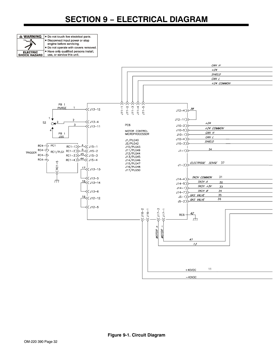 Section 9 − electrical diagram | Miller Electric OM-220 390F User Manual | Page 36 / 48