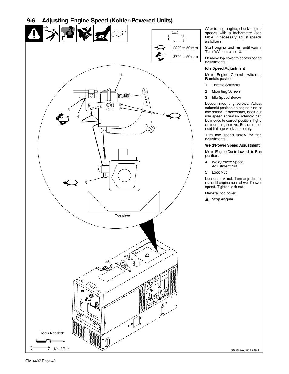 6. adjusting engine speed (kohler-powered units) | Miller Electric Trailblazer DC User Manual | Page 44 / 72