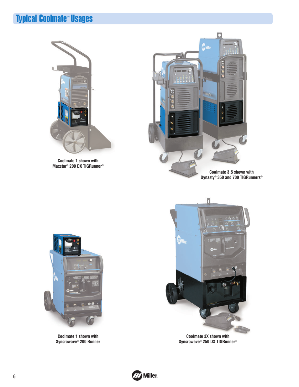 Typical coolmate, Usages | Miller Electric Coolmate 4 User Manual | Page 6 / 8