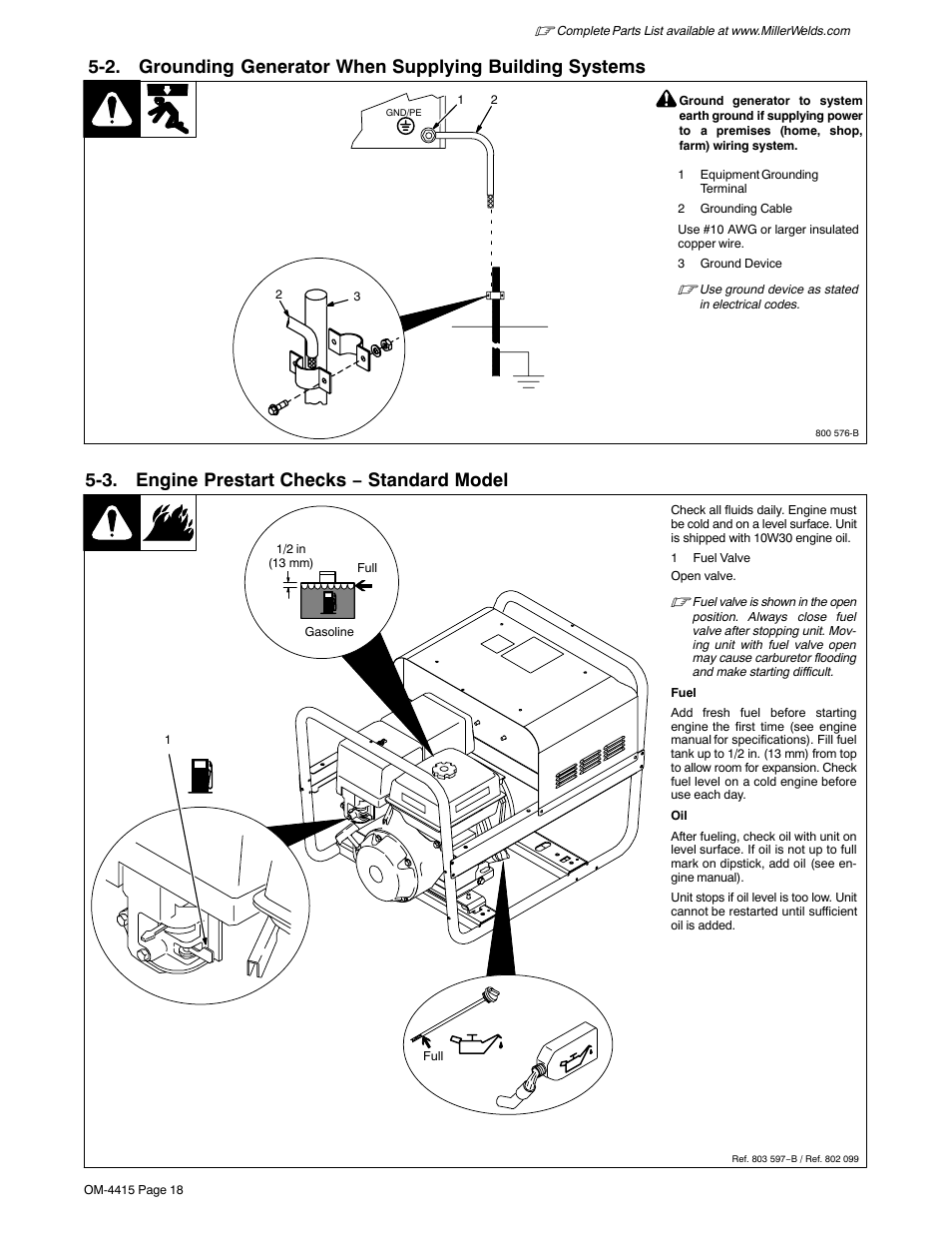 3. engine prestart checks − standard model | Miller Electric 185 User Manual | Page 22 / 56