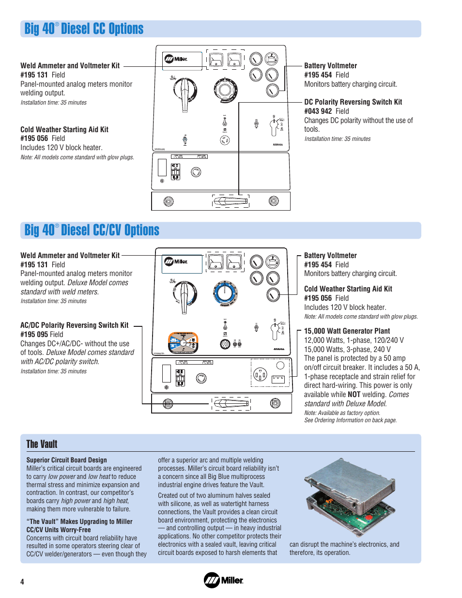Big 40, Diesel cc options, Diesel cc/cv options | The vault | Miller Electric Big 40 User Manual | Page 4 / 8