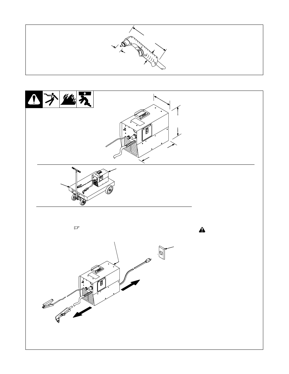 Torch dimensions and weight, Selecting a location, 4. torch dimensions and weight | 5. selecting a location | Miller Electric pmn User Manual | Page 16 / 36