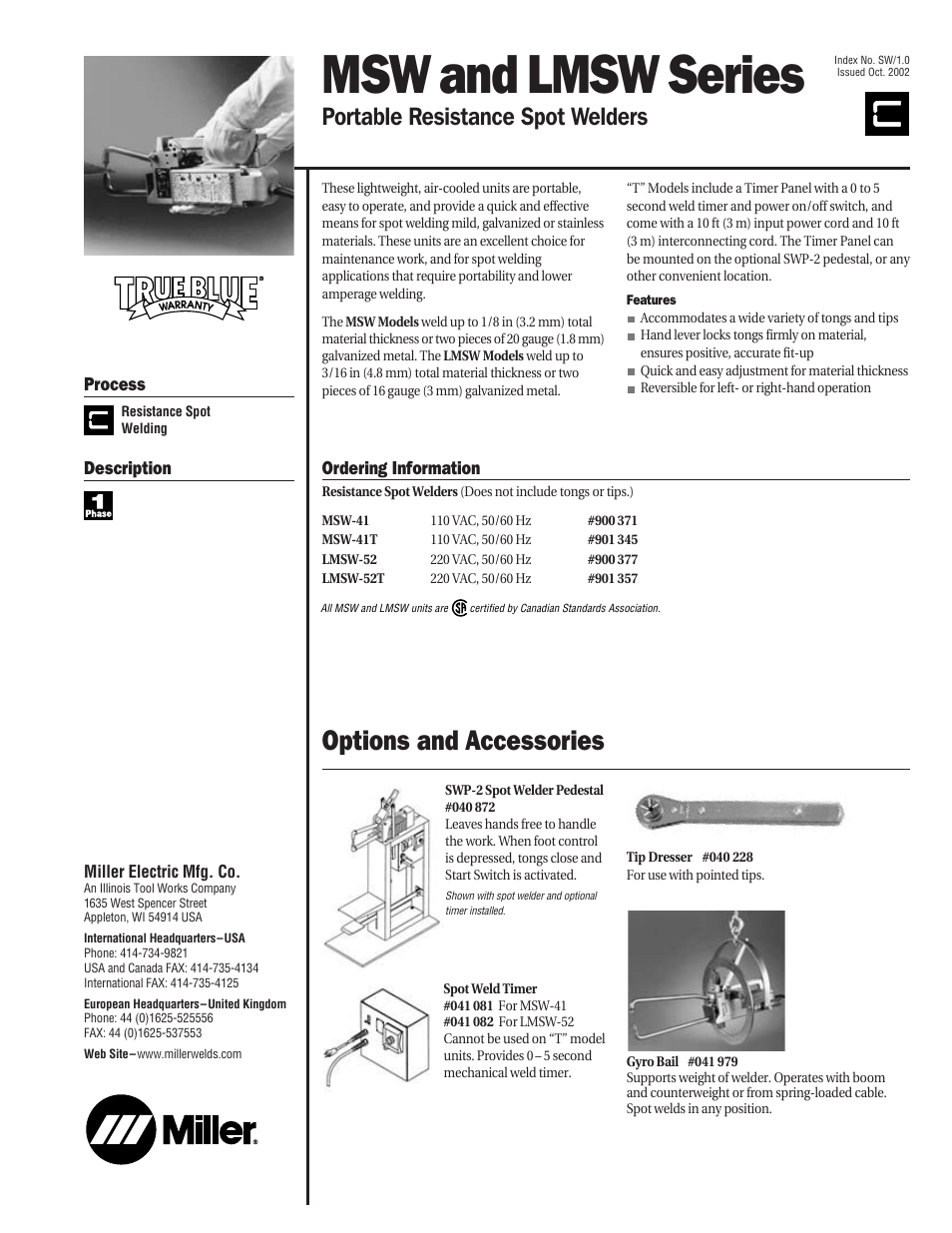 Miller Electric MSW User Manual | 2 pages