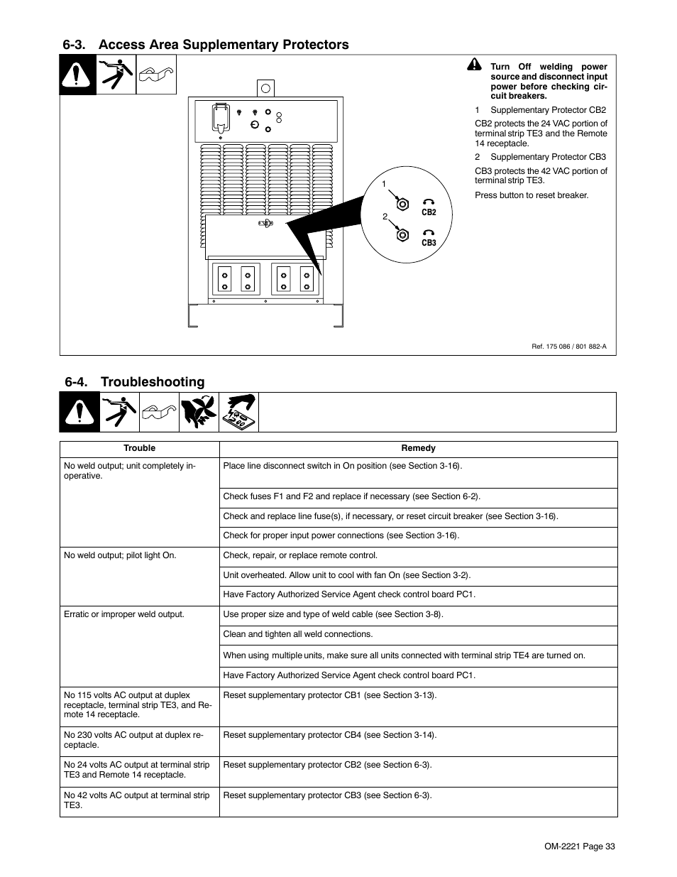 3. access area supplementary protectors, 4. troubleshooting | Miller Electric 1000 User Manual | Page 37 / 46