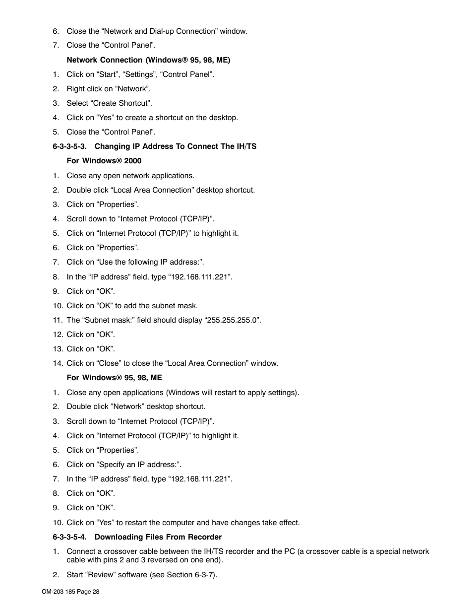 3-3-5-3. changing ip address to connect the ih/ts, 3-3-5-4. downloading files from recorder | Miller Electric IH User Manual | Page 32 / 76