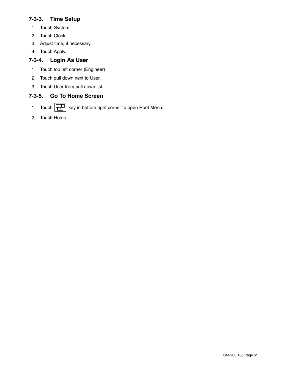 3-3. time setup, 3-4. login as user, 3-5. go to home screen | Miller Electric IH User Manual | Page 55 / 76