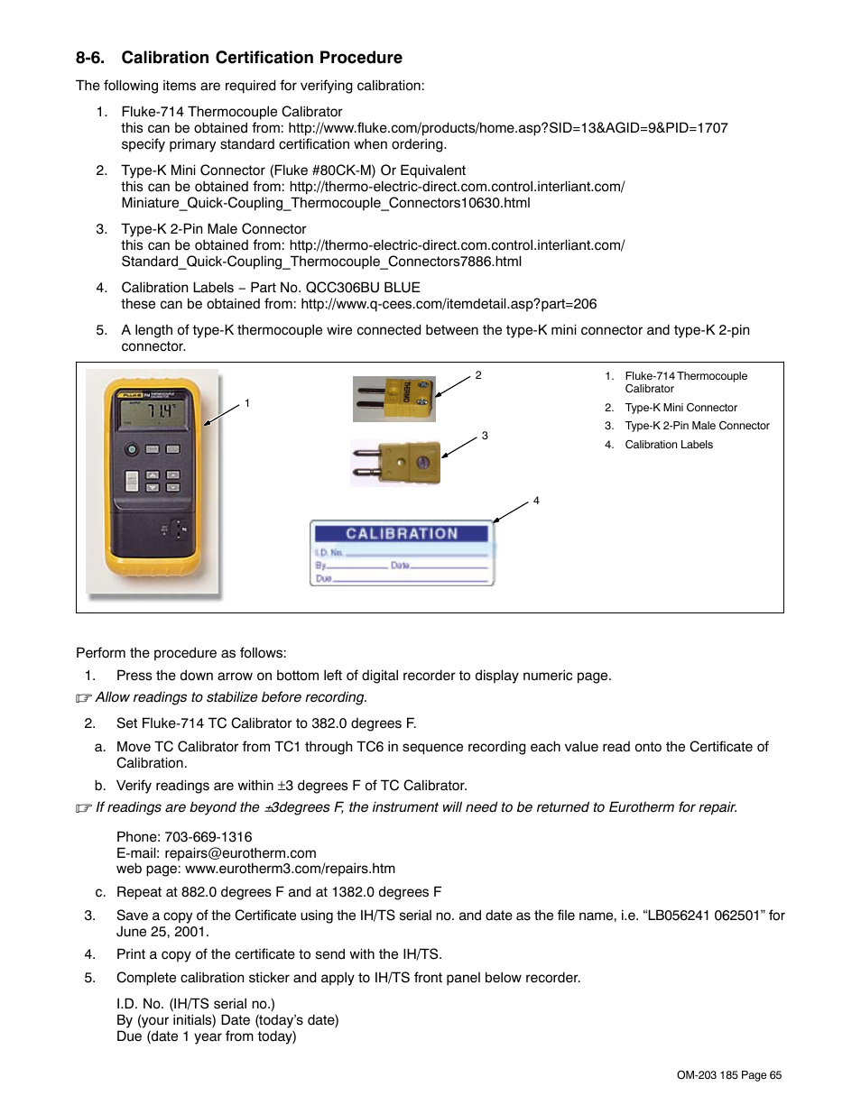 6. calibration certification procedure | Miller Electric IH User Manual | Page 69 / 76