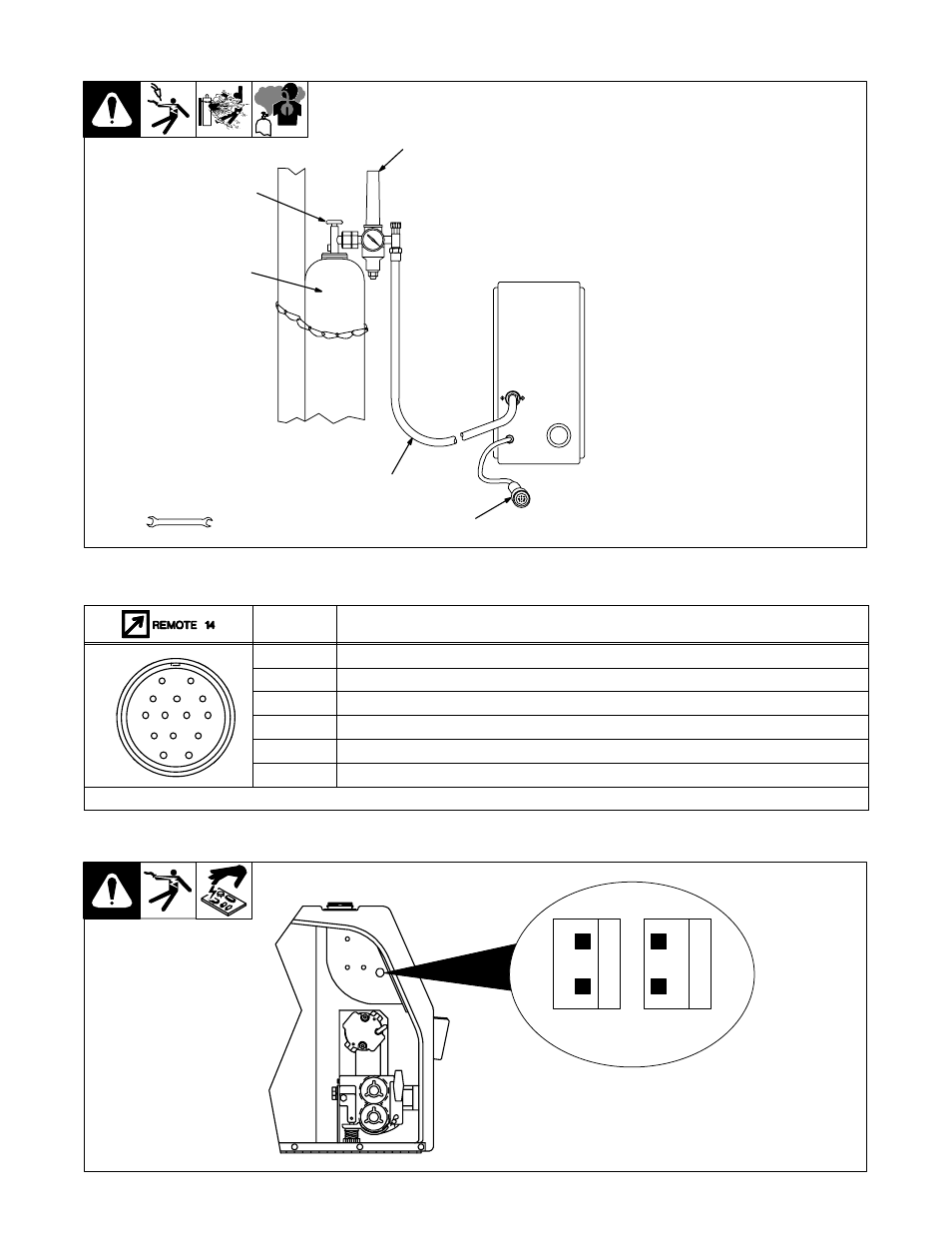 4. connecting shielding gas and 14-pin plug, 5. 14-pin plug information, 6. setting optional wire speed meter range switch | Miller Electric S-22P12 User Manual | Page 16 / 28