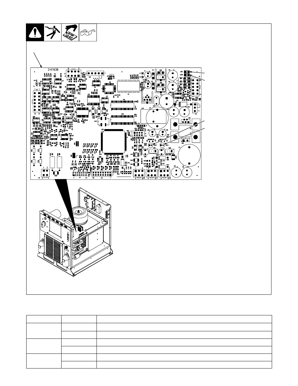 Weld process board pc4 diagnostic led’s, Diagnostic led’s on process board pc4, 2. weld process board pc4 diagnostic led’s | 3. diagnostic led’s on process board pc4 | Miller Electric Axcess 300 User Manual | Page 40 / 56