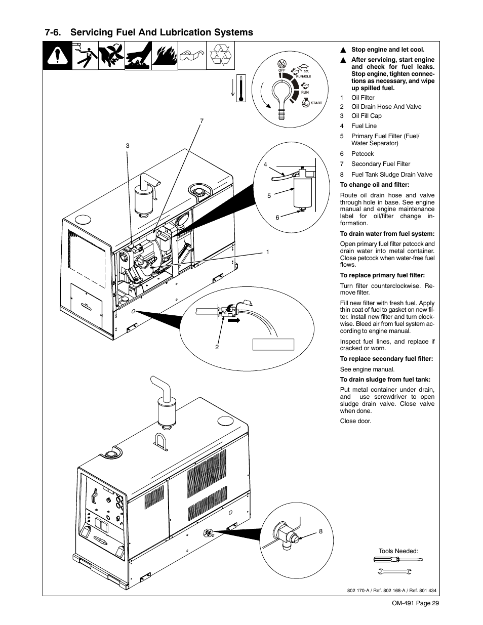Section 7-6, 6. servicing fuel and lubrication systems | Miller Electric Big Blue 502P User Manual | Page 33 / 64