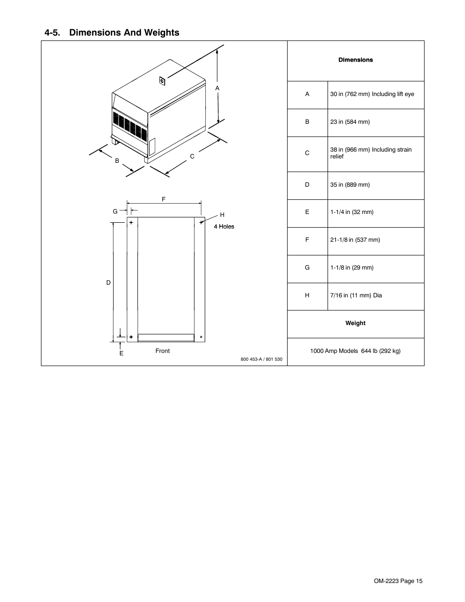 5. dimensions and weights | Miller Electric Dimension 1000 User Manual | Page 19 / 44