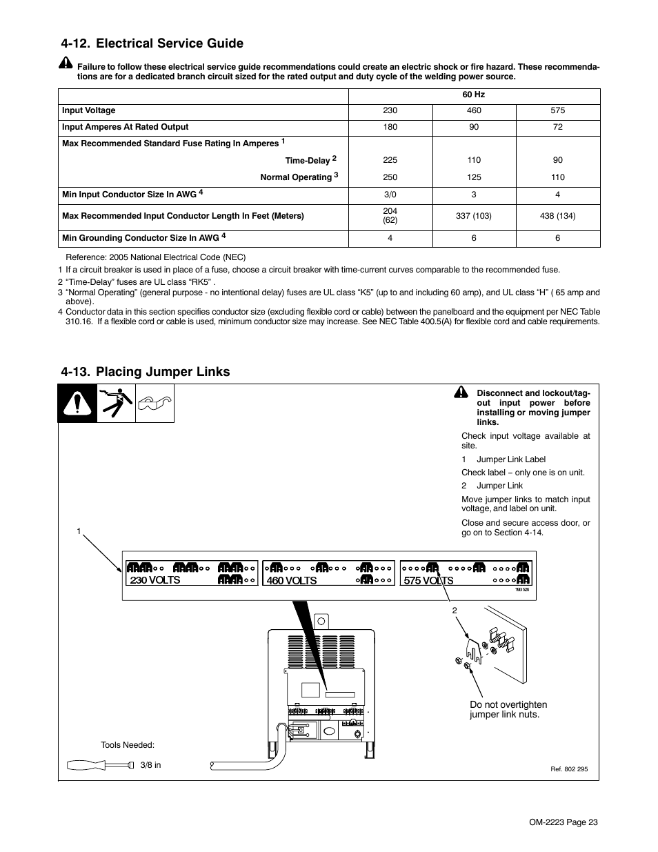 12. electrical service guide, 13. placing jumper links | Miller Electric Dimension 1000 User Manual | Page 27 / 44