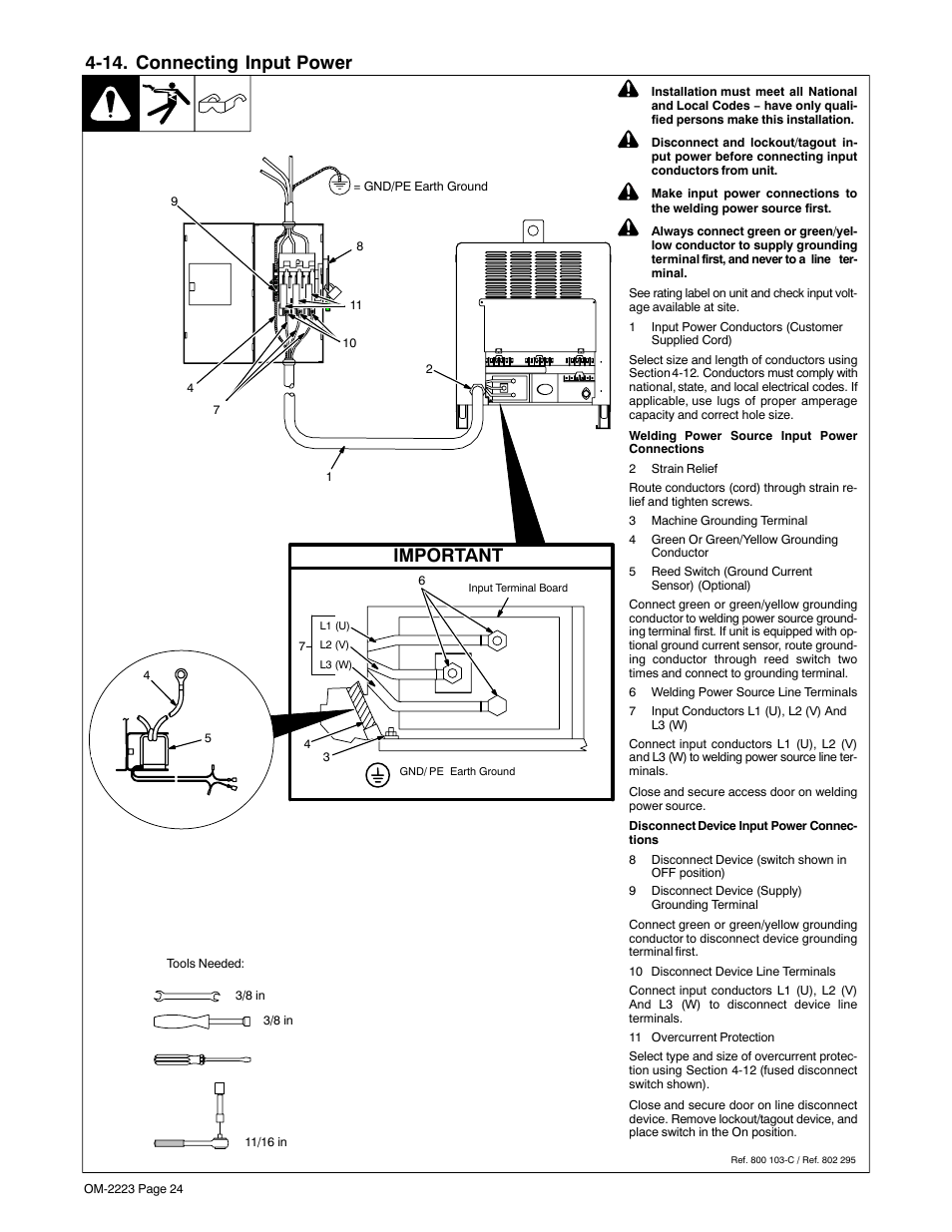 14. connecting input power, Important | Miller Electric Dimension 1000 User Manual | Page 28 / 44