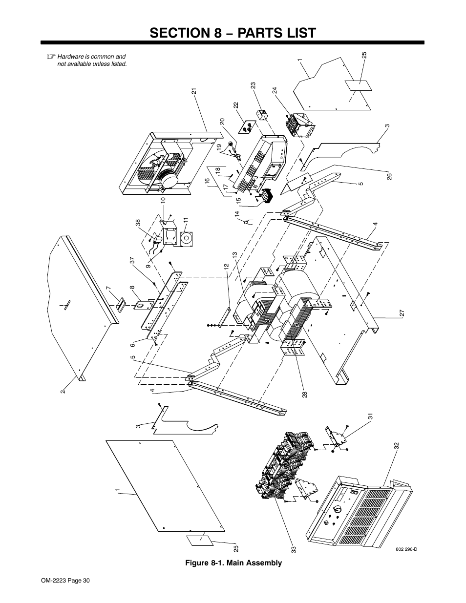 Section 8 − parts list | Miller Electric Dimension 1000 User Manual | Page 34 / 44